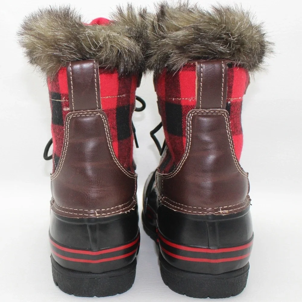 Natural Reflections Womens Red‎ Buffalo Plaid Thinsulate Fur Duck Boots Size 7M